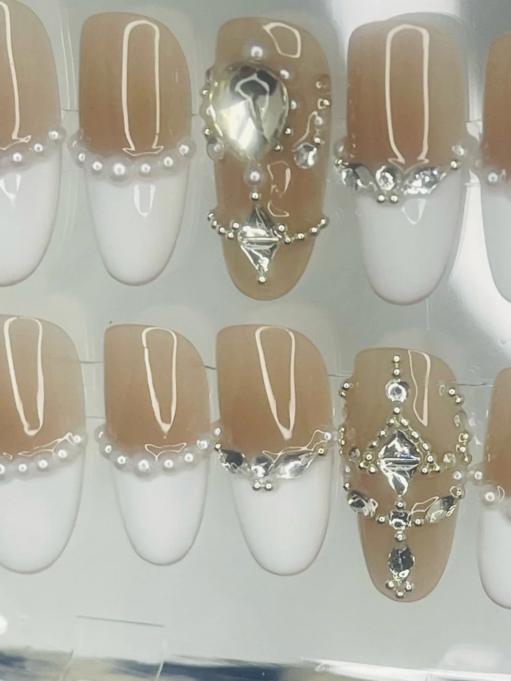 Nude & White Pearl Accent Press-On Nails